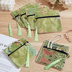 6Pcs Chinese Style Silk Cloth Embroidery Jewelry Packing Zipper Bags with Tassel&nbsp;ABAG-ME0001-05B