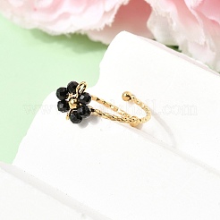 Adjustable 304 Stainless Steel Natural Black Onyx Cuff Open Rings&nbsp;RJEW-P187-01G-06