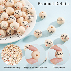 Printed Wood European Beads&nbsp;WOOD-WH0034-18
