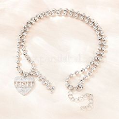 Mother's Day Brass Micro Pave Clear Cubic Zirconia Mom Heart Pendant Necklaces for Women&nbsp;NJEW-A071-06A-P