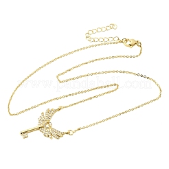 Brass Micro Pave Clear Cubic Zirconia Winged Key Pendant Necklaces&nbsp;CU-CBABA66-13G