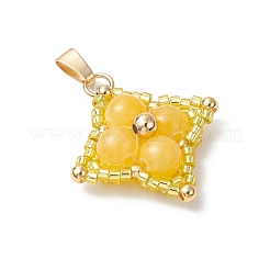 Dyed Natural Yellow Jade & Glass Seed Beaded Star Pendants&nbsp;PALLOY-MZ00692-05