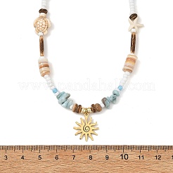 Ocean 304 Stainless Steel Sun Pendant Chip Natural Larimar and Coconut Beaded Necklaces for Women&nbsp;NJEW-JN06660