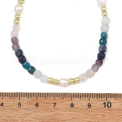 Natural Apatite & Aquamarine & Amethyst & Rose Quartz & Lapis Lazuli Faceted Cube and Pearl Beaded Necklaces&nbsp;NJEW-JN06302