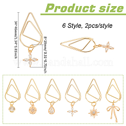 12Pcs 6 Style Flower/Snowflake/Bowknot Brass Micro Cubic Zirconia Charm Bookmarks&nbsp;AJEW-AB00184
