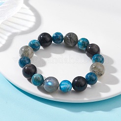 Round Natural Apatite & Silver Obsidian & Labradorite Beaded Stretch Bracelets for Wonmen Men&nbsp;BJEW-TA00744