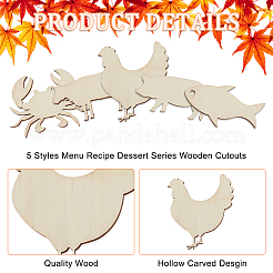 100Pcs 5 Styles Unfinished Wooden Cutouts&nbsp;WOOD-OC0002-90