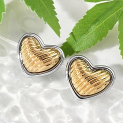 304 Stainless Steel Two Tone Heart Stud Earrings&nbsp;EJEW-M073-09PG-02