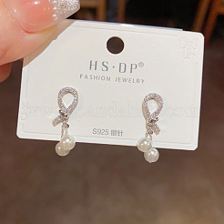 Brass Micro Pave Clear Cubic Zirconia Knot with Round Dangle Stud Earrings&nbsp;FS-WGC5F67-02