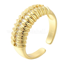 Brass Micro Pave Clear Cubic Zirconia Open Cuff Rings for Women&nbsp;RJEW-M021-03G