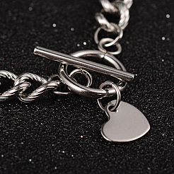 Tarnish Resistant Heart 304 Stainless Steel Curb Chain Bracelets&nbsp;X-BJEW-K058-P