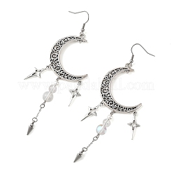 Natural Quartz Crystal & Synthetic Moonstone Beads & Alloy Pendant Chandelier Earrings&nbsp;EJEW-TA00814