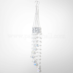 Flower Round Glass Beads Tassel Hanging Suncatchers for Window Garden Outdoor Decoration&nbsp;HJEW-WH20020-007D
