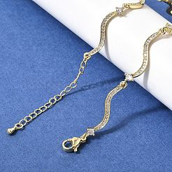 Brass Micro Pave Clear Cubic Zirconia Wave Link Chain Necklaces for Women&nbsp;NJEW-B157-22G