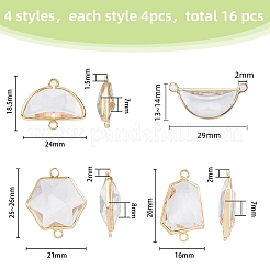 16Pcs 4 Styles Glass Connector Charms&nbsp;GLAA-HY0001-10