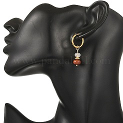 Natural White Jade & Pink Zebra & Red Jasper & Sodalite Beads Hoop Earring&nbsp;EJEW-JE07324