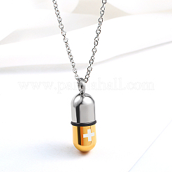 Medical Theme Pill Shape 304 Stainless Steel Pendant Necklaces with Cable Chains&nbsp;JS1441-1