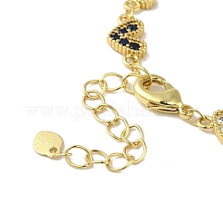 Rack Plating Brass Micro Pave Cubic Zirconia Heart Link Chain Bracelets for Women&nbsp;BJEW-P323-09G-07