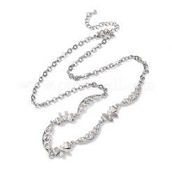 Brass Pave Clear Cubic Zirconia Bowknot and Hollow Moon Link Chain Necklaces&nbsp;NJEW-D348-02P