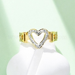 304 Stainless Steel with Rhinestone Adjustable Cuff Rings&nbsp;RJEW-Q020-16G