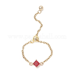 3Pcs Adjustable Brass Pave Glass Rhombus Links & 304 Stainless Steel Cable Chains Silder Finger Rings&nbsp;RJEW-JR00975
