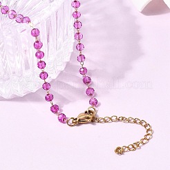 304 Stainless Steel with Glass Faceted Rondelle Bead Handmade Link Chain Birth Stone Necklaces for Women&nbsp;NJEW-G195-01G-08