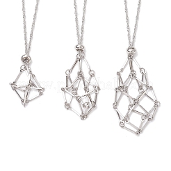 3Pcs 3 Styles 304 Stainless Steel Cuboid Link Chain Macrame Pouch Empty Stone Holder Necklace Making&nbsp;NJEW-JN05197