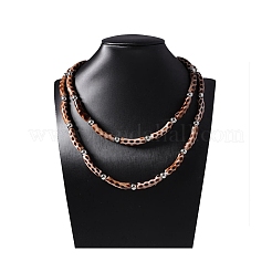 Plastic & Resin Leopard Skin Print Curved Tube Double Layer Necklaces for Women&nbsp;NJEW-Q038-01A