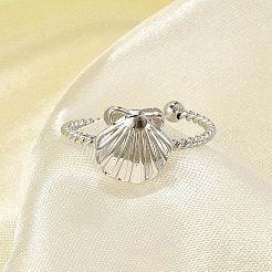 Shell 304 Stainless Steel Open Cuff Rings for Women&nbsp;RJEW-G338-09P
