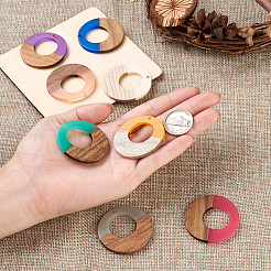 18Pcs 9 Colors Resin & Walnut Wood Pendants&nbsp;RESI-BT0001-07