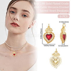 6Pcs Brass Micro Pave Clear Grade AAA Cubic Zirconia Pendants&nbsp;KK-BBC0015-32B