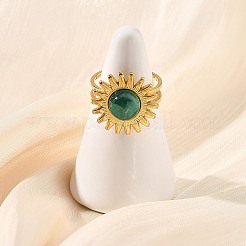 Natural Malachite & Stainless Steel Cuff Open Rings&nbsp;RJEW-JR01091-01