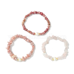 3Pcs 3 Styles Natural Mixed Gemstone Chip & Cultured Freshwater Pearl Beaded Stretch Bracelets Set for Women&nbsp;BJEW-JB13762-04