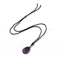 Adjustable Natural Amethyst Teardrop with Spiral Pendant Necklace with Nylon Cord for Women&nbsp;NJEW-L171-04B