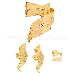 Leaf Iron Cuff Bangles & Rings & Stud Earrings Sets for Women&nbsp;WG5C6C1-01
