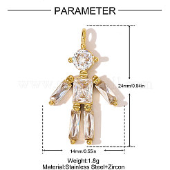 304 Stainless Steel Micro Pave Cubic Zirconia Pendants&nbsp;STAS-OY007-57G