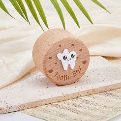 Round Printed Wood Baby Tooth Keepsake Cases with Lids&nbsp;CON-WH0099-75A