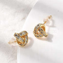 Knot Brass Micro Pave Clear Cubic Zirconia Stud Earrings&nbsp;EJEW-P331-04G
