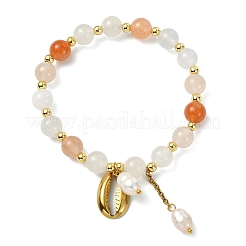 Natural Golden Silk Jade Round Beads Stretch Bracelets&nbsp;BJEW-JB14145-03