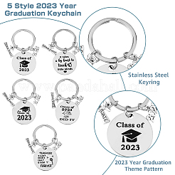 5Pcs 5 Style Class of 2023 Graduation Gifts Stainless Steel Keychain&nbsp;KEYC-FH0001-32B