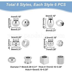 48Pcs 8 Style 304 & 201 & 303 Stainless Steel European Beads&nbsp;STAS-UN0040-02