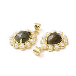Ion Plating(IP) Natural Mixed Gemstone Teardrop with Plastic Pearl Beaded Pendant&nbsp;G-E599-01G