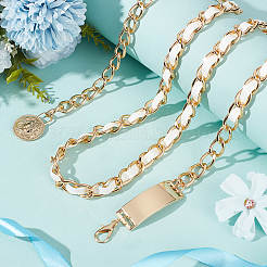 1Pc Alloy Twisted Chain & White PU Leather Chain Belts for Women&nbsp;AJEW-CL0004-97G