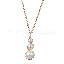 White Round Shell PearlBeaded Pendant 304 Stainless Steel Cable Chain Necklaces for Women&nbsp;NJEW-JN05795