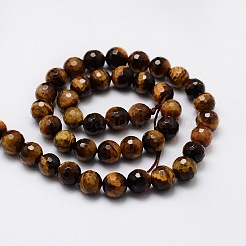 Faceted Round Natural Tiger Eye Bead Strands&nbsp;G-L437-13-8mm