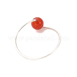5Pcs Copper Wire Wrapped Natural Green Aventurine & Natural Carnelian & Natural Rose Quartz & Natural Quartz & Natural Amethyst Round Bead Finger Rings&nbsp;RJEW-JR00937-01