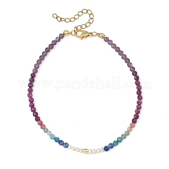 Natural Pearl Potato & Faceted Round Natural Ruby & Apatite & Kyanite & Rhodonite & Amethyst Beaded Anklets&nbsp;AJEW-AN00838