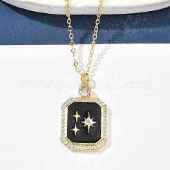 Brass Micro Pave Clear Cubic Zirconia Enamel Rectangle Pendant Necklaces for Women&nbsp;NJEW-S449-03B-G