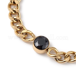 Jet Rhinestone Flat Round Link Bracelet with Curb Chains&nbsp;BJEW-G669-20G
