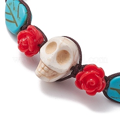 3Pcs 3 Colors Adjustable Synthetic Dyed Turquoise & Magnesite Braided Bead Bracelets&nbsp;BJEW-JB10604